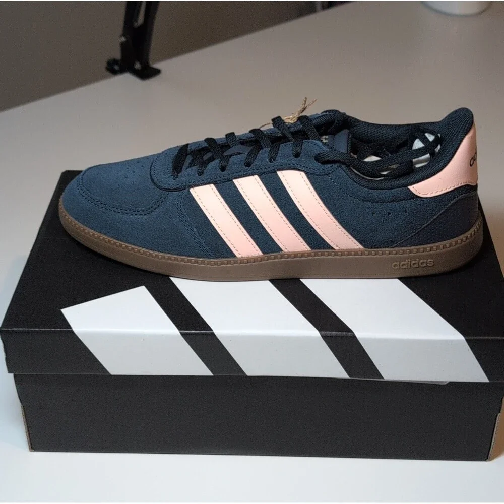 adidas Breaknet Sleek Navy Pink Brown IH1380 Suede Leather Sneakers Women's 7